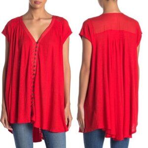 Free People Highland Button Front Linen Blend Slub Top XS